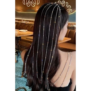 Gümüş Renk Özel Tasarım Taş Detaylı Su Yolu Taç