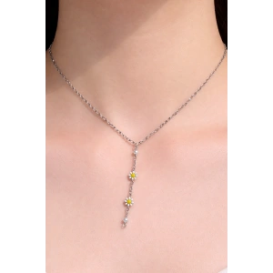 Gümüş Renk Papatya Figürlü Çelik Y Kolye