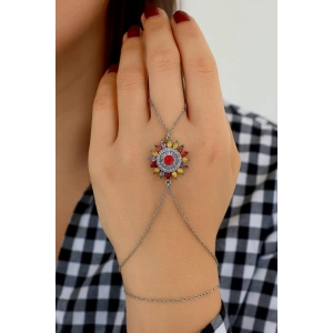 Gümüş Renk Papatya Figürlü Taş Taş Detaylı Çelik Şahmeran