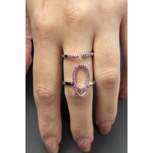 Gümüş Renk Pembe Taş Detaylı Ayarlanabilir Çelik Yüzük