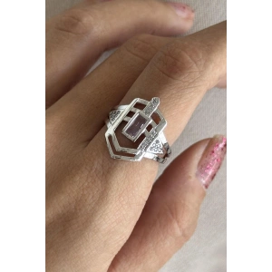 Gümüş Renk Pembe Taş Detaylı Ayarlanabilir Yüzük