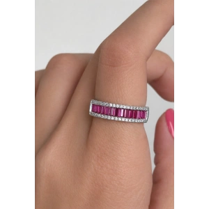 Gümüş Renk Pembe Taşlı Ayarlanabilir Yüzük