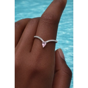 Gümüş Renk Pembe Taşlı Ayarlanabilir Yüzük