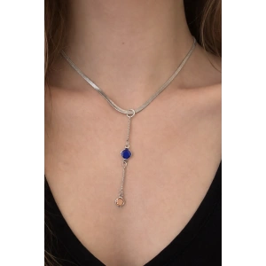 Gümüş Renk Renkli Taş Detaylı Çelik Kolye