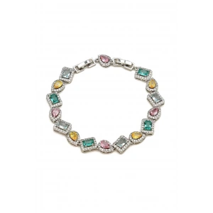 Gümüş Renk Renkli Taş Detaylı Tasarım Bileklik