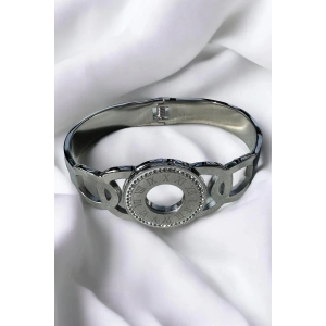 Gümüş Renk Romen Rakamlı Taşlı Çelik Bileklik