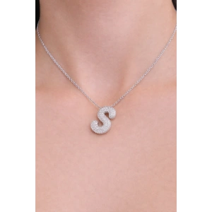 Gümüş Renk S Harf Taş Detaylı Çelik Kolye