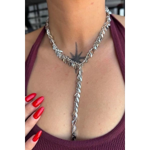 Gümüş Renk Saçaklı Çelik Y Kolye