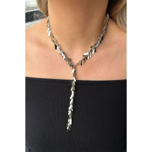 Gümüş Renk Saçaklı Çelik Y Kolye