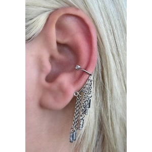 Gümüş Renk Sallantılı Çelik Kulak Aksesuarı (Tek)