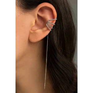 Gümüş Renk Sallantılı 14K Altın Kaplama TX Ear Cuff (Tek)