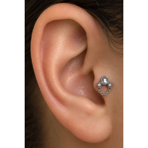 Gümüş  Renk Sallantılı   Taşlı Cerrahi Çelik Tragus/Kıkırdak Küpe/Piercing (Tek)