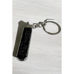 Gümüş Renk Siyah Taş Detaylı Tırnak Makaslı Anahtarlık