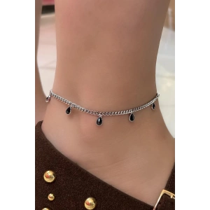 Gümüş Renk Siyah Taş Detaylı YSX Halhal