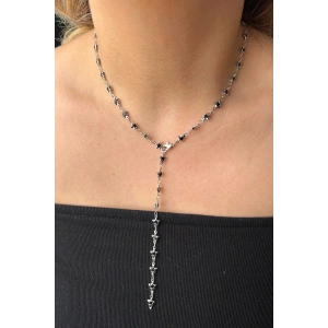 Gümüş Renk Siyah Taşlı Yıldız Figürlü Çelik Y Kolye