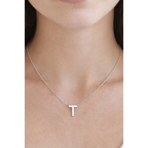 Gümüş Renk T Harf Çelik Kolye
