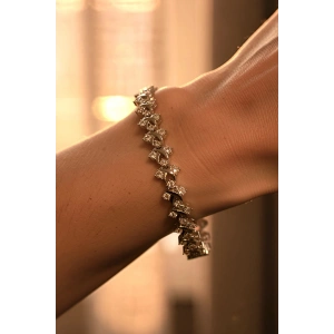 Gümüş Renk Taş Detaylı 14K Altın Kaplama CM Zincir Bileklik