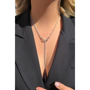 Gümüş Renk Taş Detaylı 14K Altın Kaplama Kolye