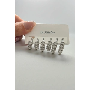 Gümüş Renk Taş Detaylı 14K Altın Kaplama TX 6lı Halka Küpe Set