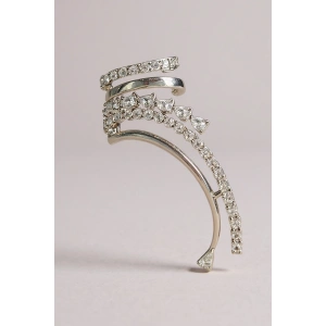 Gümüş Renk Taş Detaylı 14K Altın Kaplama TX Ear Cuff (Tek)