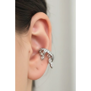 Gümüş Renk Taş Detaylı 14K Altın Kaplama TX Ear Cuff (Tek)