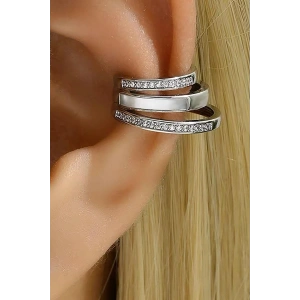 Gümüş Renk Taş Detaylı 14K Altın Kaplama TX Ear Cuff (Tek)