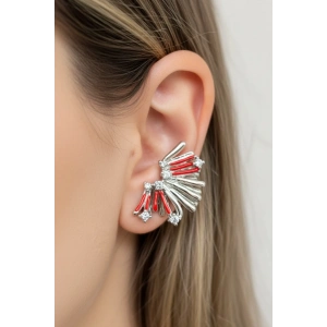 Gümüş Renk Taş Detaylı 14K Altın Kaplama TX Ear Cuff (Tek)