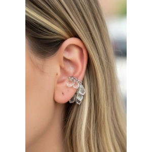 Gümüş Renk Taş Detaylı 14K Altın Kaplama TX Ear Cuff (Tek)