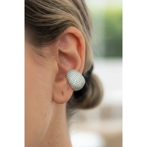 Gümüş Renk Taş Detaylı 14K Altın Kaplama TX Ear Cuff (Tek)