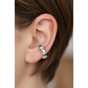 Gümüş Renk Taş Detaylı 14K Altın Kaplama TX Ear Cuff (Tek)