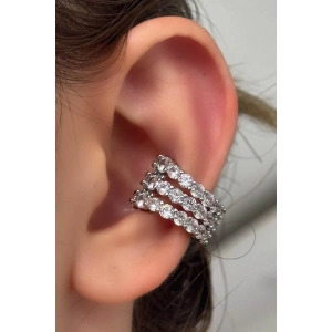 Gümüş Renk Taş Detaylı 14K Altın Kaplama TX Ear Cuff (Tek)