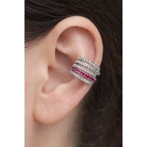 Gümüş Renk Taş Detaylı 14K Altın Kaplama TX Ear Cuff (Tek)