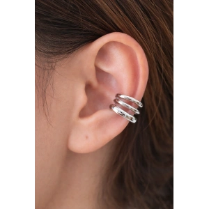 Gümüş Renk Taş Detaylı 14K Altın Kaplama TX Ear Cuff (Tek)