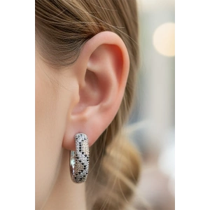 Gümüş Renk Taş Detaylı 14K Altın Kaplama TX Halka Küpe (Çift)