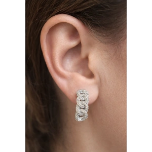 Gümüş Renk Taş Detaylı 14K Altın Kaplama TX Halka Küpe (Çift)