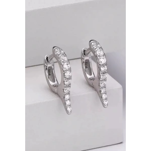 Gümüş Renk Taş Detaylı 14K Altın Kaplama TX Küpe (Çift)