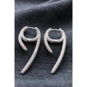 Gümüş Renk Taş Detaylı 14K Altın Kaplama TX Küpe (Çift)