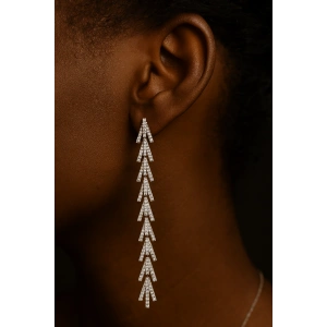 Gümüş Renk Taş Detaylı 14K Altın Kaplama TX Küpe (Çift)