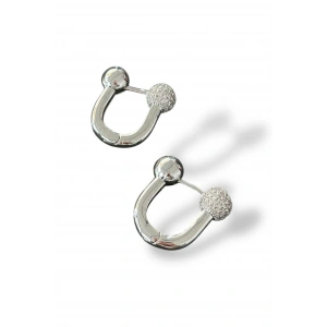 Gümüş Renk Taş Detaylı 14K Altın Kaplama TX Küpe (Çift)