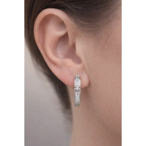 Gümüş Renk Taş Detaylı 14K Altın Kaplama Tx  Küpe (Çift)