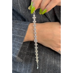 Gümüş Renk Taş Detaylı 14K Altın Kaplama VİP Bileklik