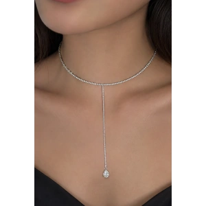Gümüş Renk Taş Detaylı 14K Altın Kaplama Vip Choker Kolye