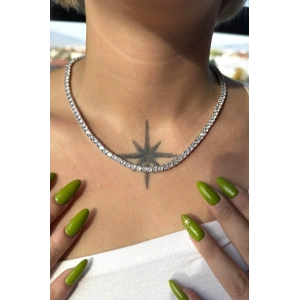 Gümüş Renk Taş Detaylı 14K Altın Kaplama VİP Kolye