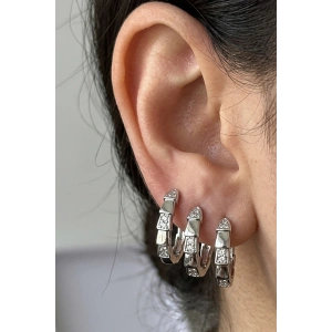 Gümüş Renk Taş Detaylı 3lü YSX Halka Küpe Set