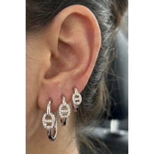 Gümüş Renk Taş Detaylı 3lü YSX Küpe