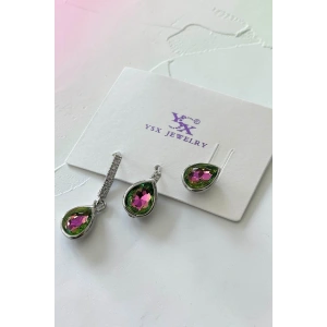 Gümüş Renk Taş Detaylı 3lü YSX Küpe