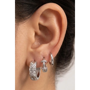 Gümüş Renk Taş Detaylı 3lü YSX Küpe Set