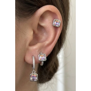 Gümüş Renk Taş Detaylı 3lü YSX Küpe Set