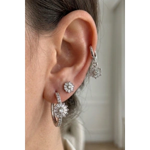 Gümüş Renk Taş Detaylı 3lü YSX Küpe Set