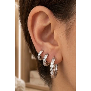 Gümüş Renk Taş Detaylı 3lü YSX Küpe Set